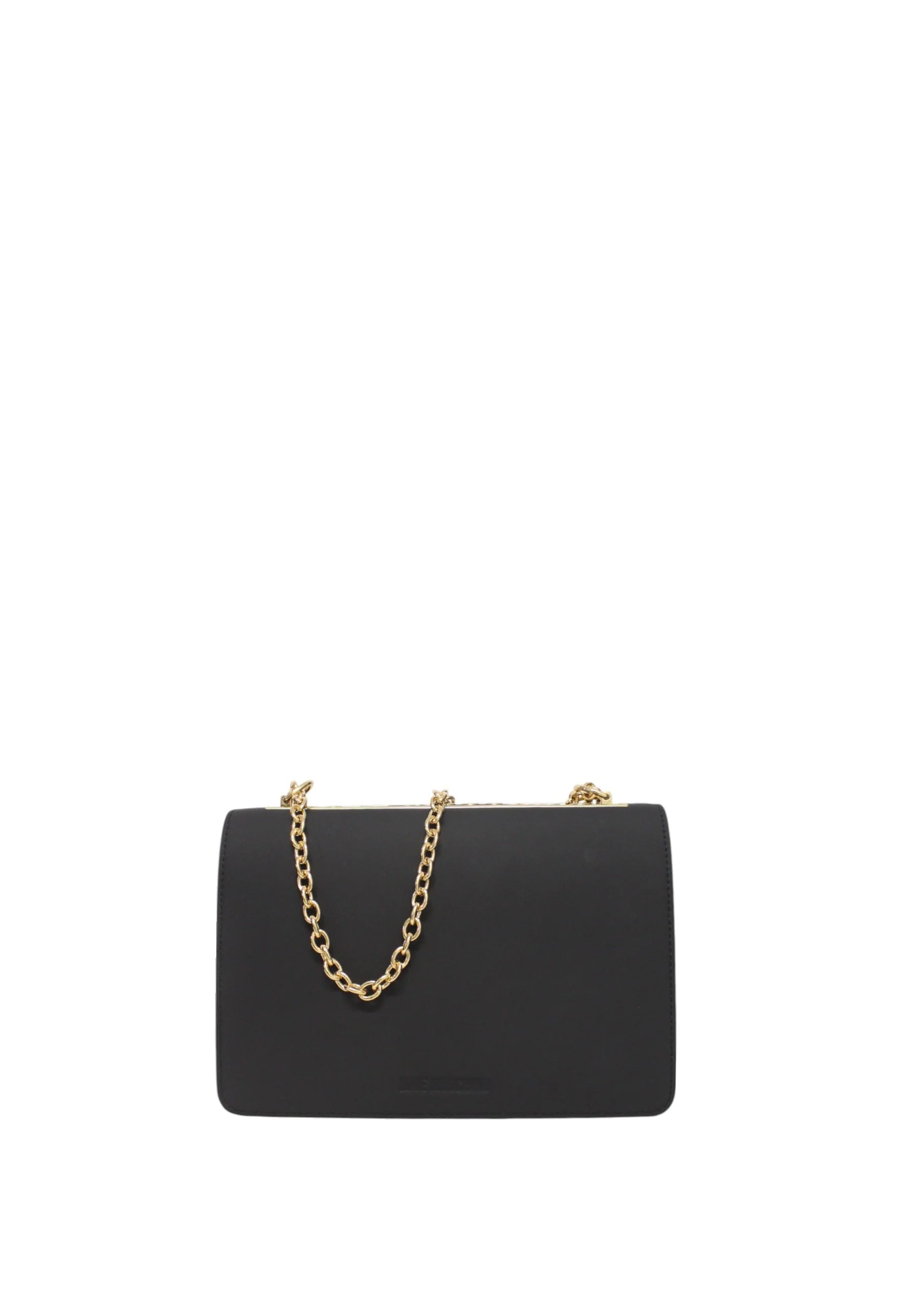LOVE MOSCHINO Borsa a tracolla scritta nera e dettagli argento