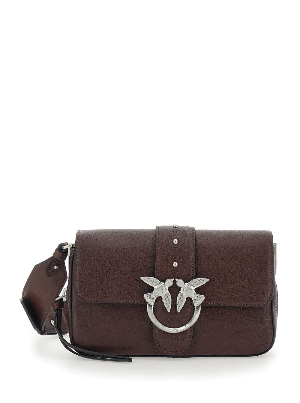 BORSA A TRACOLLA 'LOVE ONE MINI' CON FIBBIA LOVE BIRDS E TRACOLLA REGOLABILE IN PELLE MARRONE DONNA