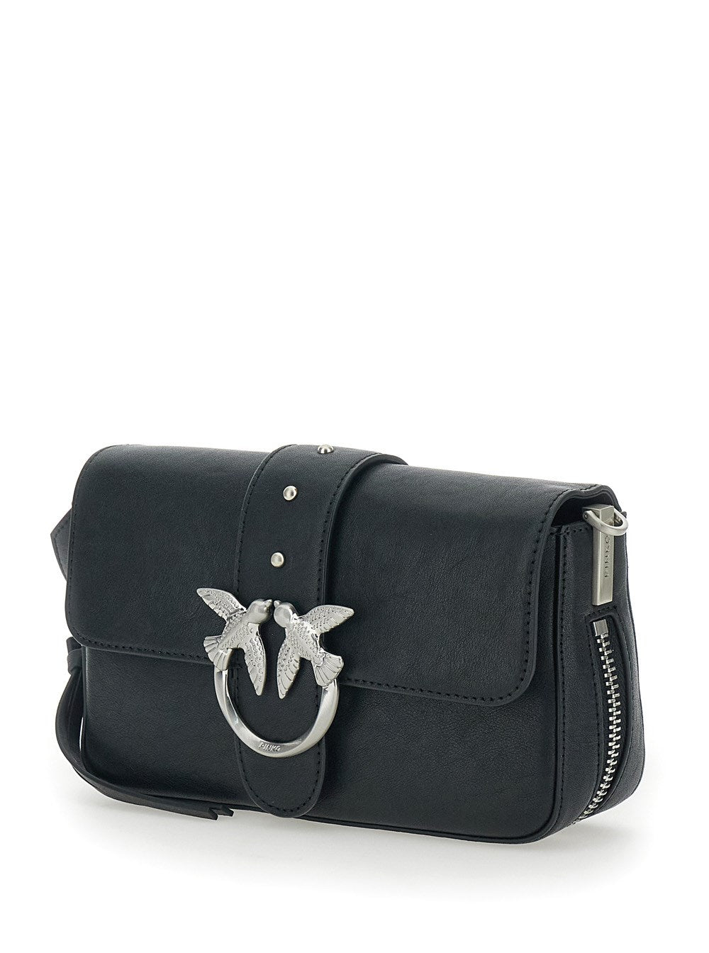 BORSA A TRACOLLA 'LOVE ONE' CON FIBBIA LOVE BIRDS E TRACOLLA REGOLABILE IN PELLE NERA DONNA