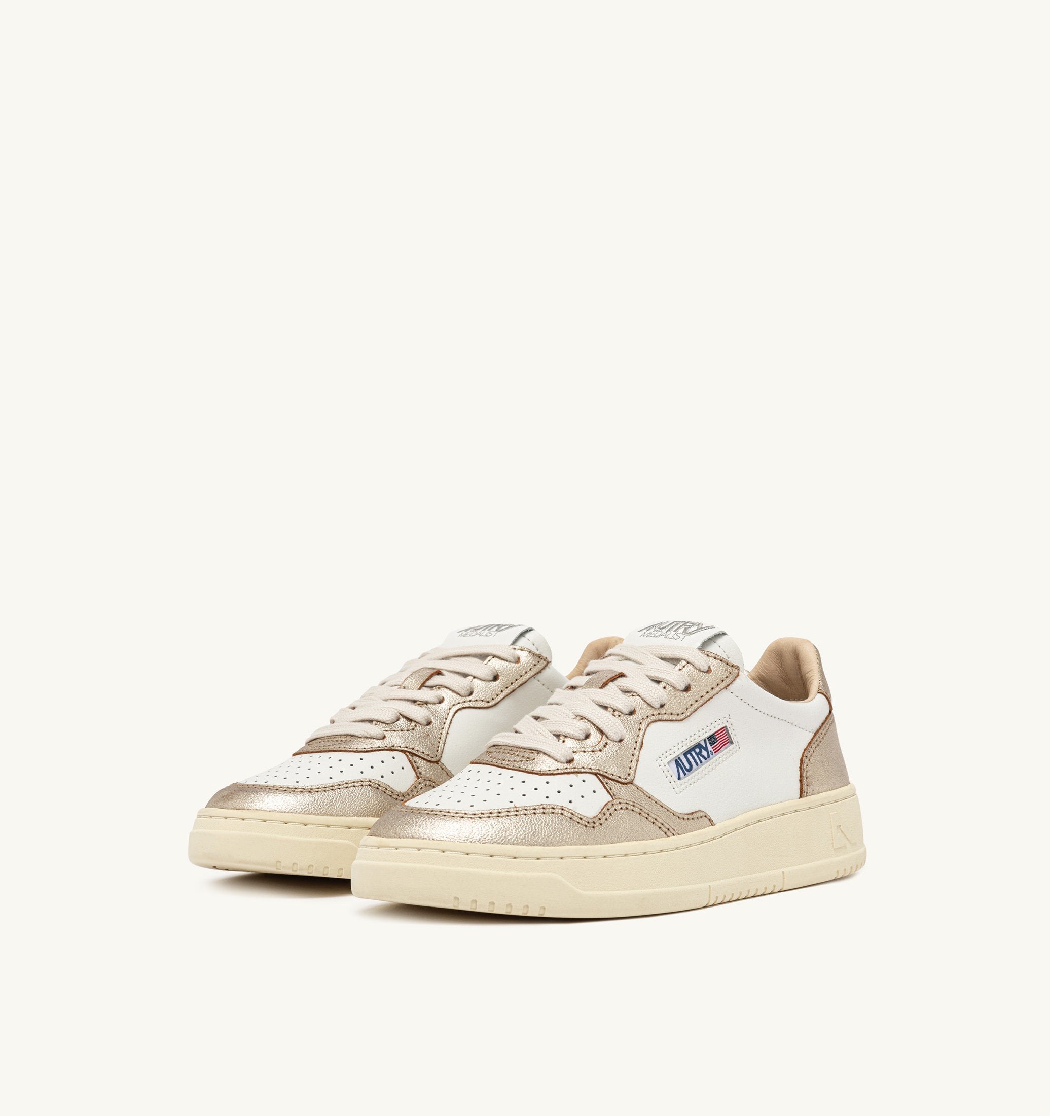 Sneakers Donna Medalist Low Bicolor In Pelle Bianca E Metallizzata Platino