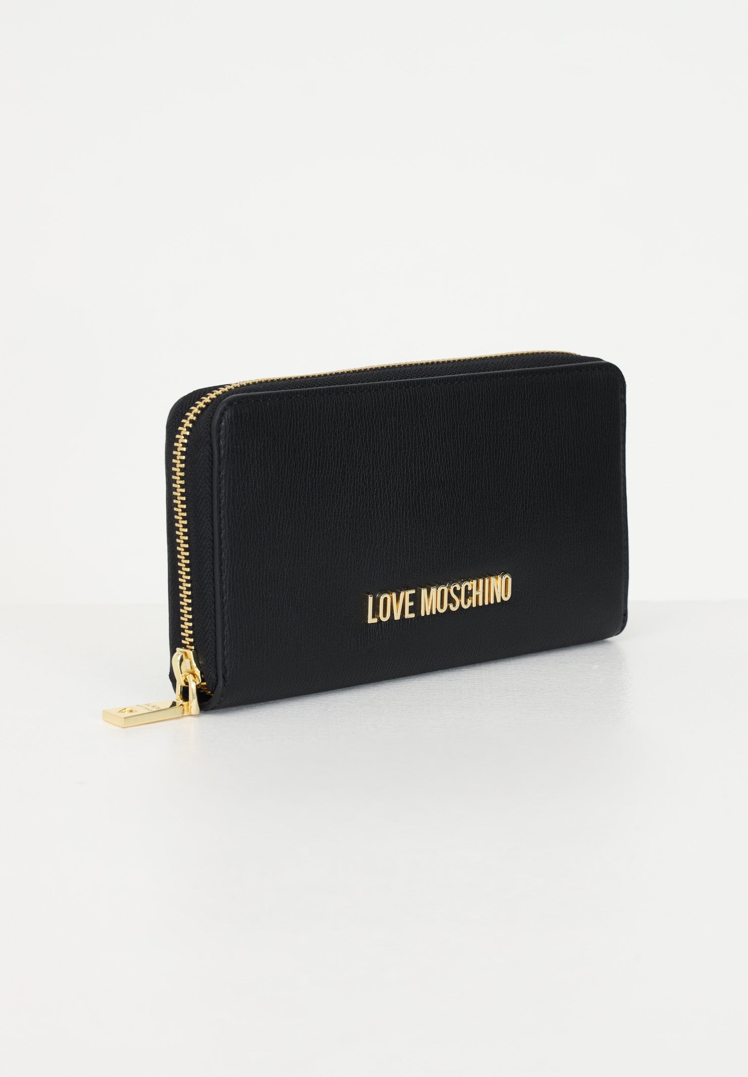 Love Moschino Portafoglio da donna nero lettering gold zip around