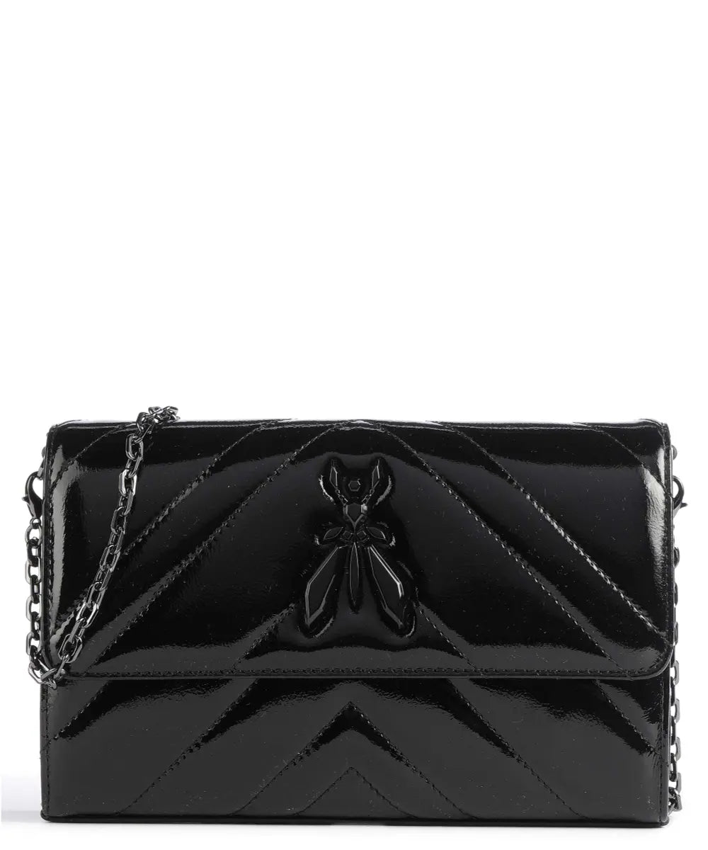 PATRIZIA PEPE Fly Quilted Vinyl Borsa a tracolla pelle di vitello finemente grana nero