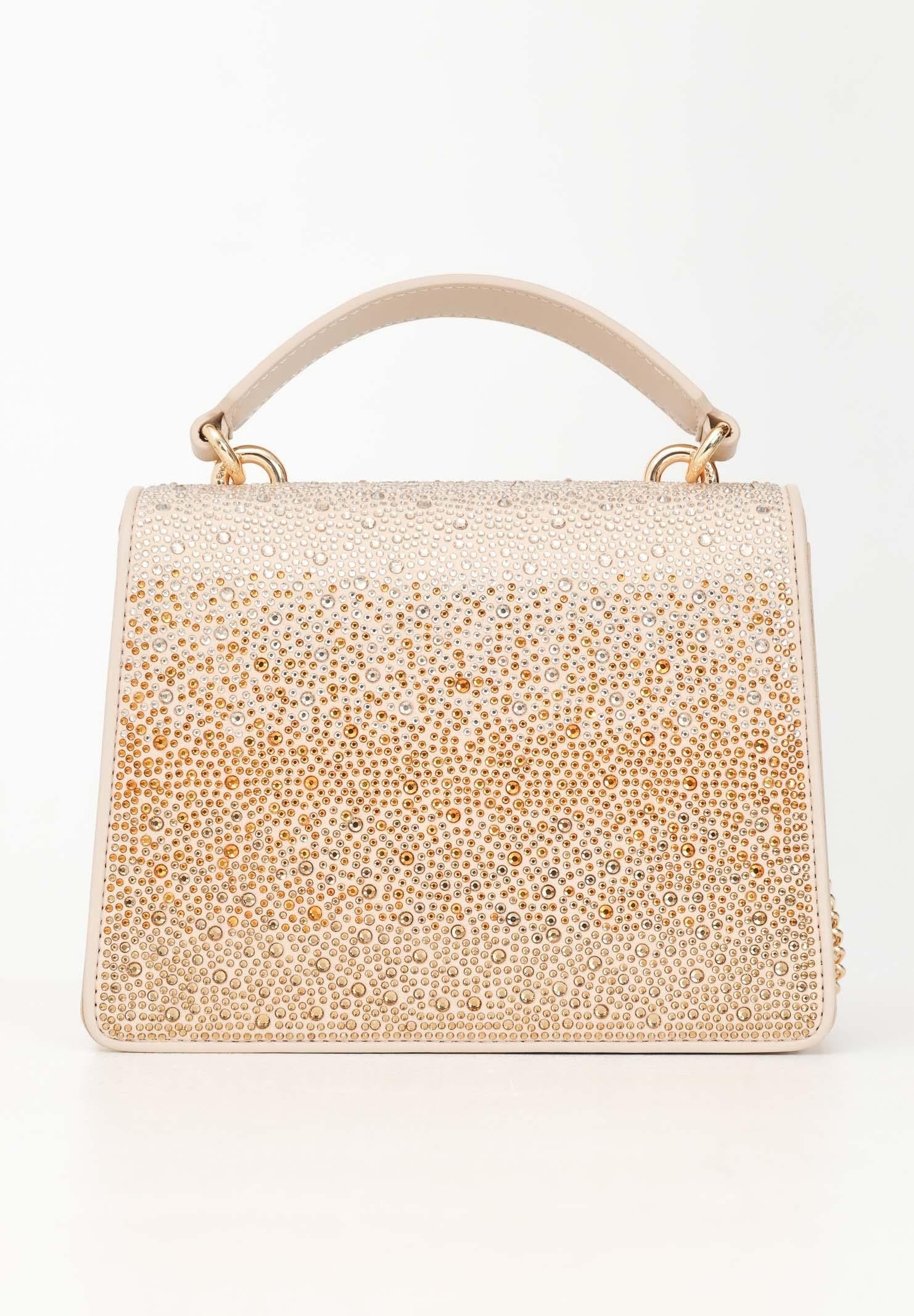 Borsa a mano Mini Love Bag beige da donna con strass