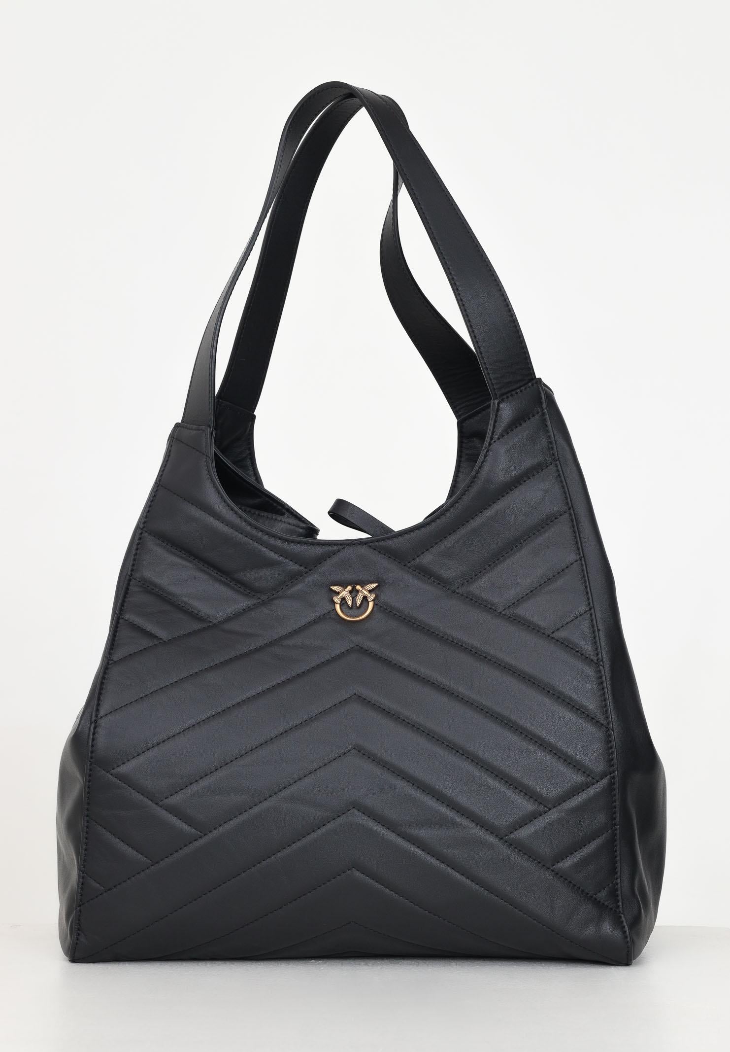 Shopper nera da donna con motivo trapuntato chevron