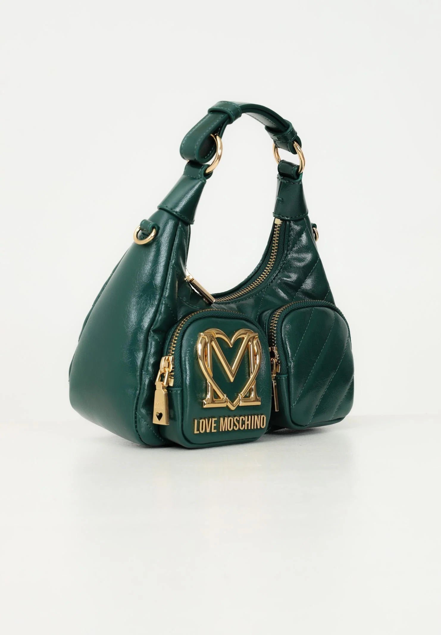 Borsa a spalla verde da donna con logo