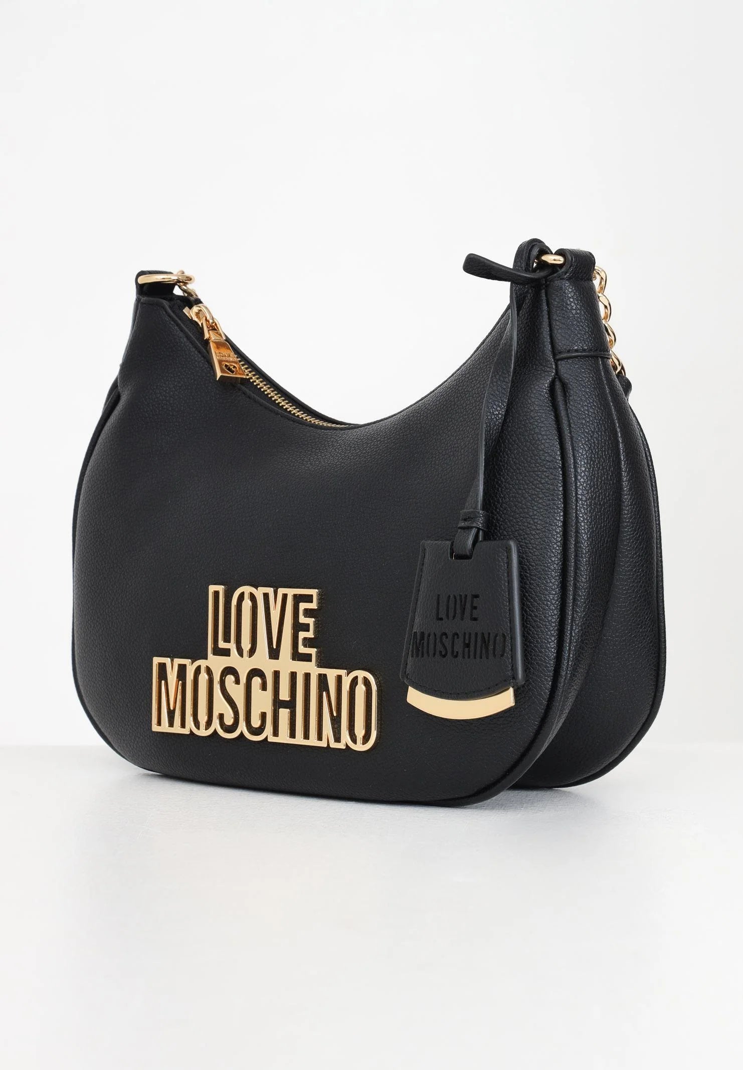 Borsa a spalla nera da donna con logo