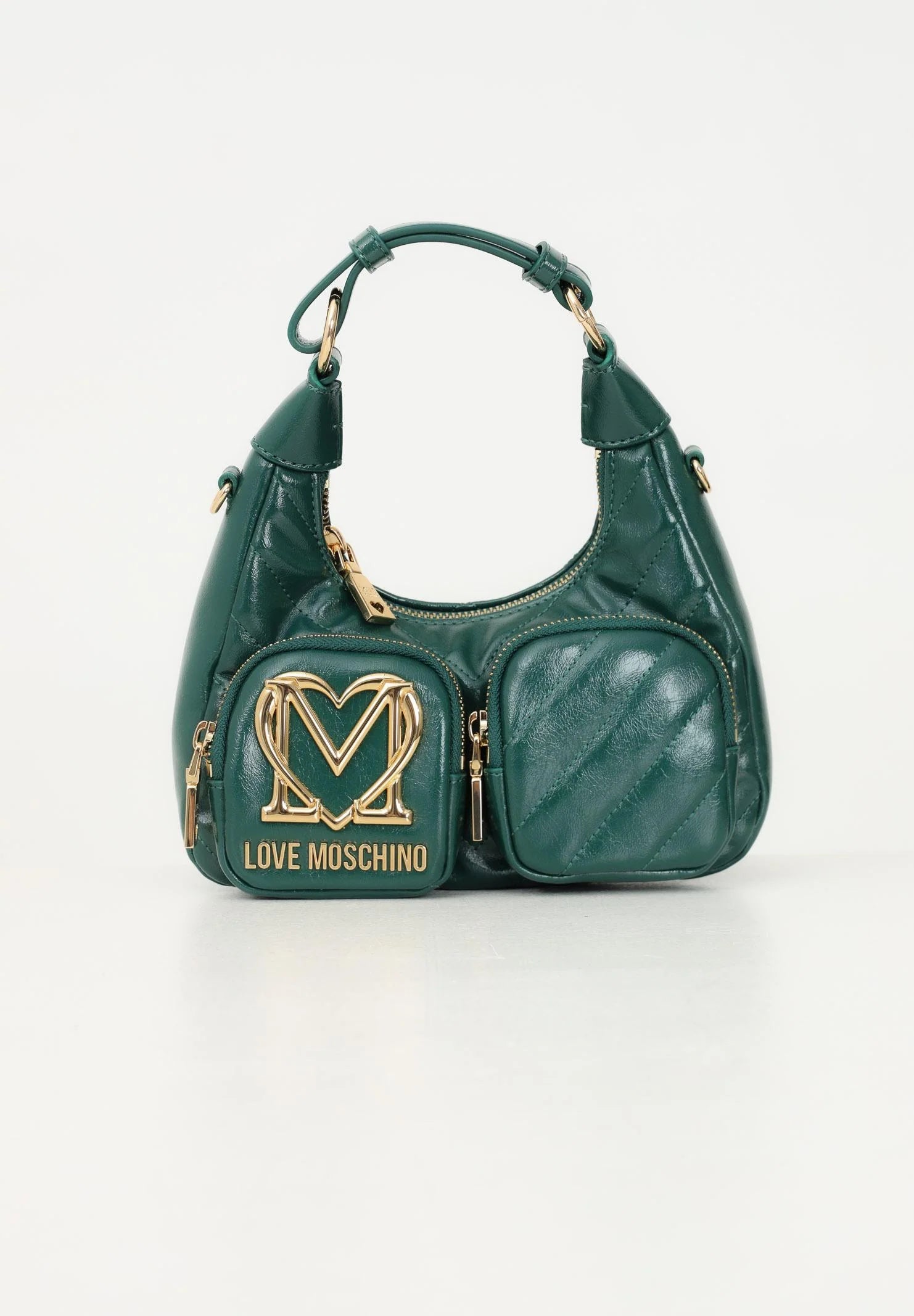 Borsa a spalla verde da donna con logo